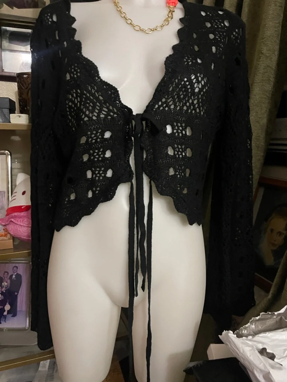 Goth Witchy Cosmic Aura Crop Shrug Bell Sleeve Top XL - Picture 4 of 6
